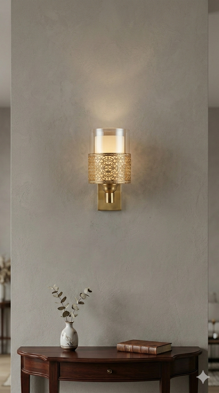 Ornate Metal Glass Wall Sconce