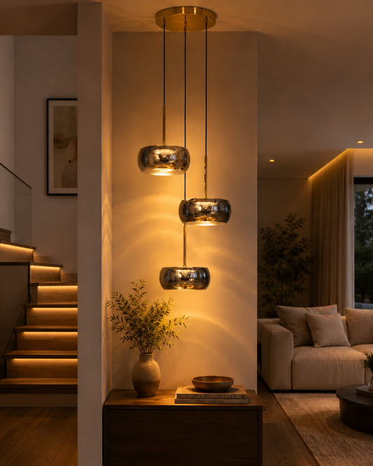 Modern Smoked Glass Cluster Pendant Light