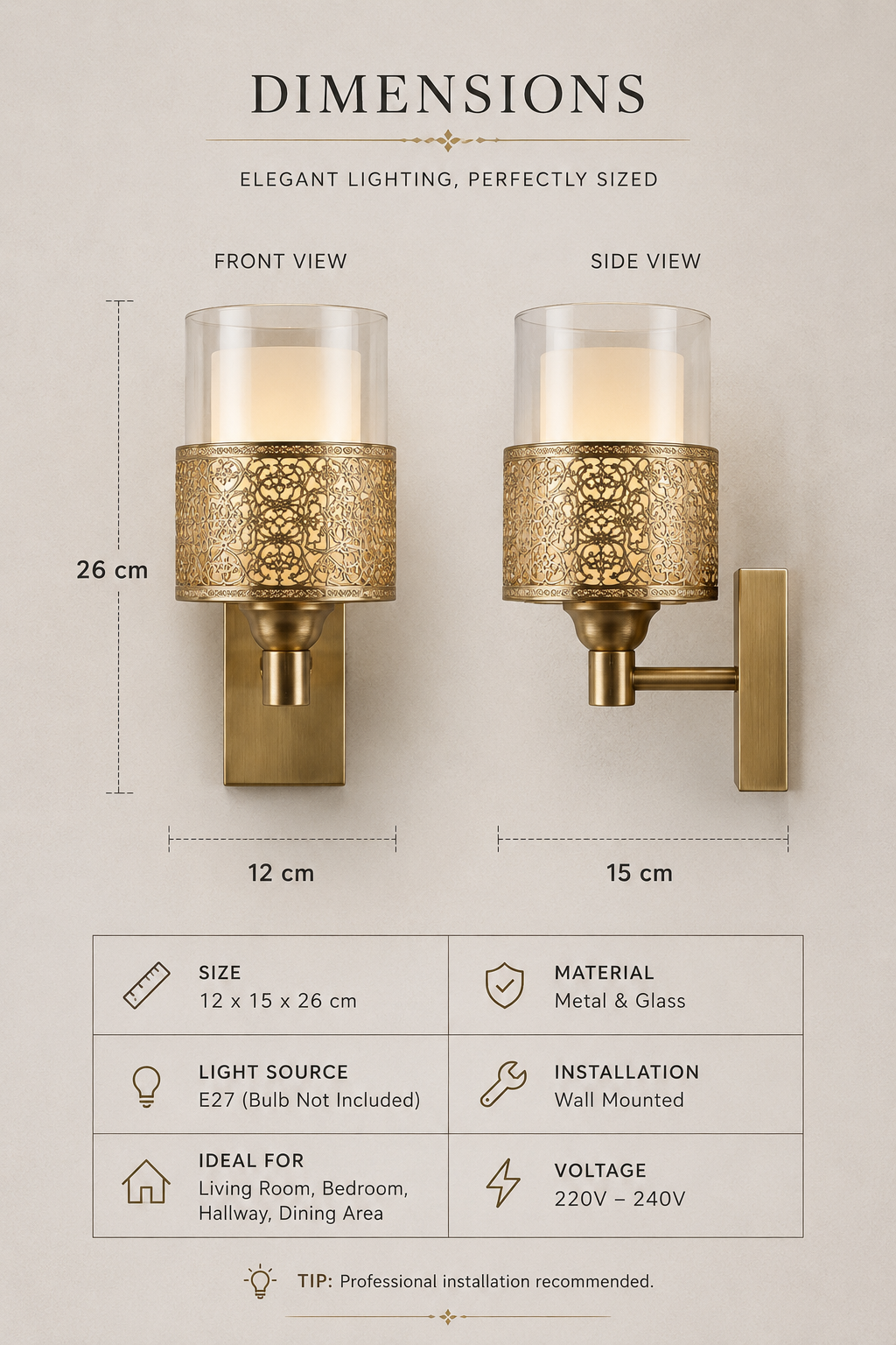 Ornate Metal Glass Wall Sconce
