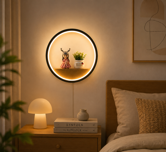 Modern circular LED wall shelf for home decor