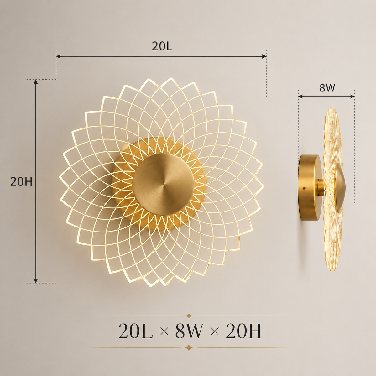 Modern Gold Floral Wall Light - alternate angle 5