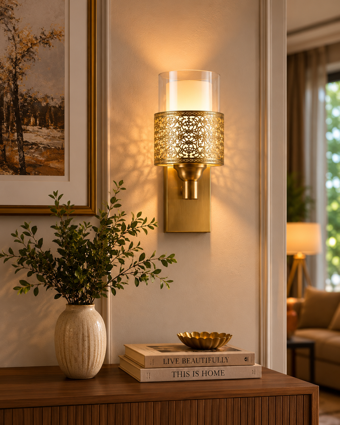 Ornate Metal Glass Wall Sconce