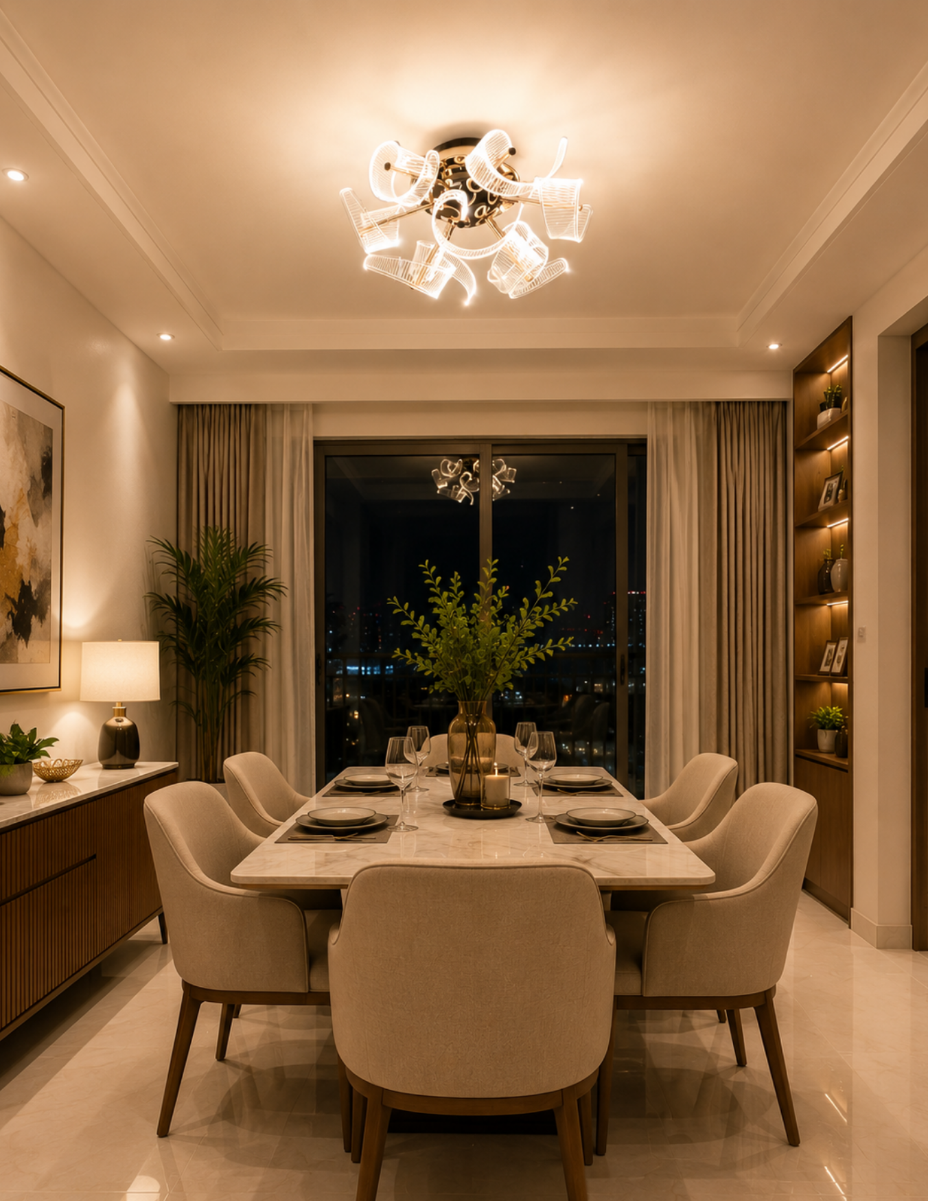 Contemporary acrylic ceiling light with sculptural gold design