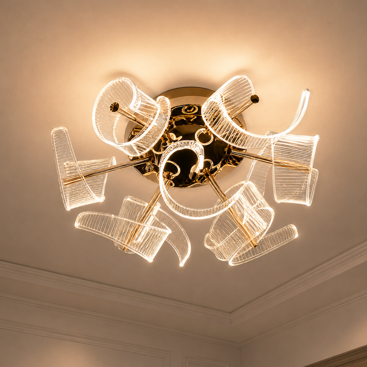Luxury flush mount ceiling light installed in modern hallway