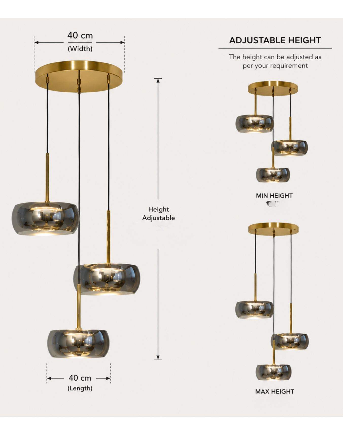 Modern Smoked Glass Cluster Pendant Light