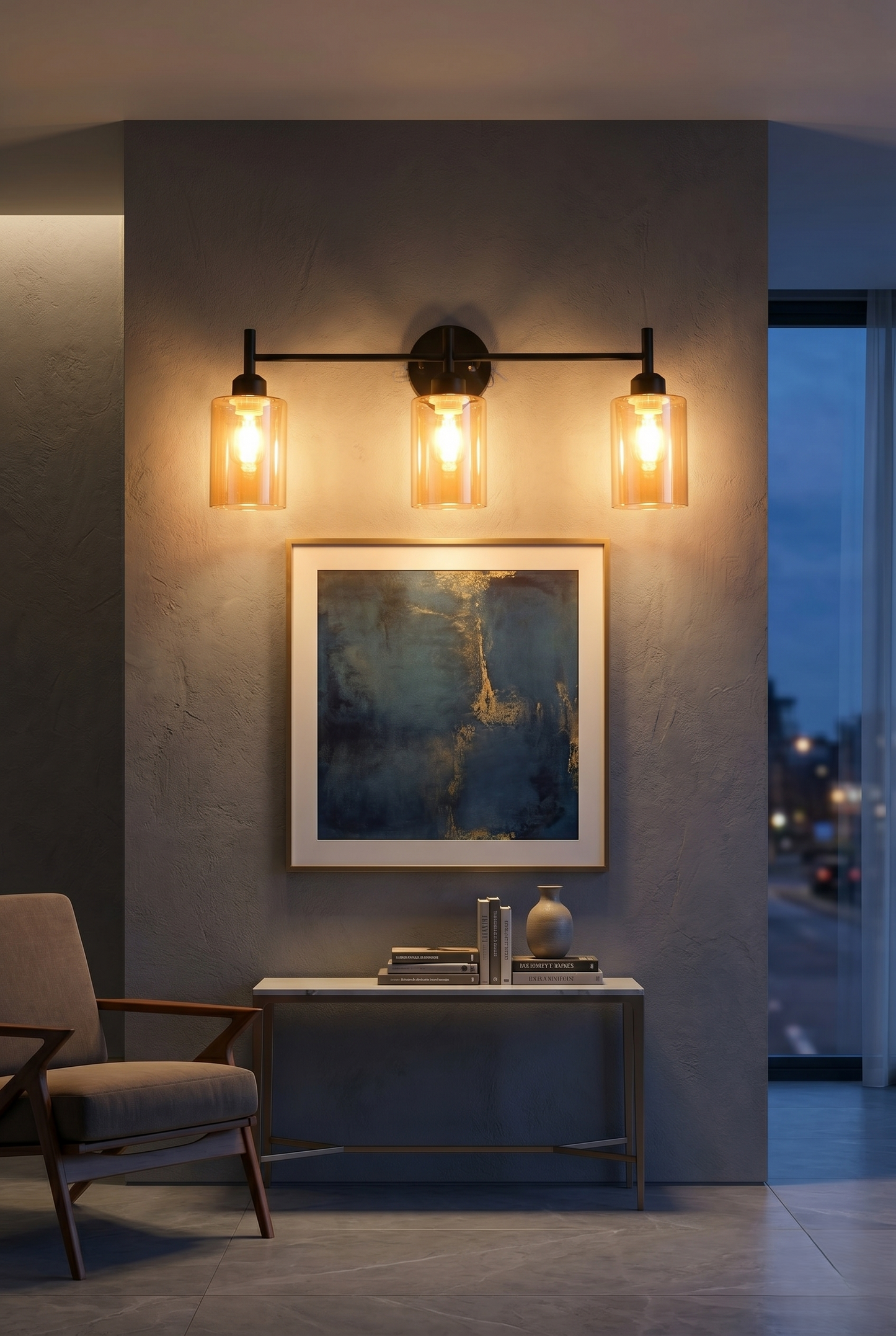 Amber Glass 3-Light Vanity Wall Light