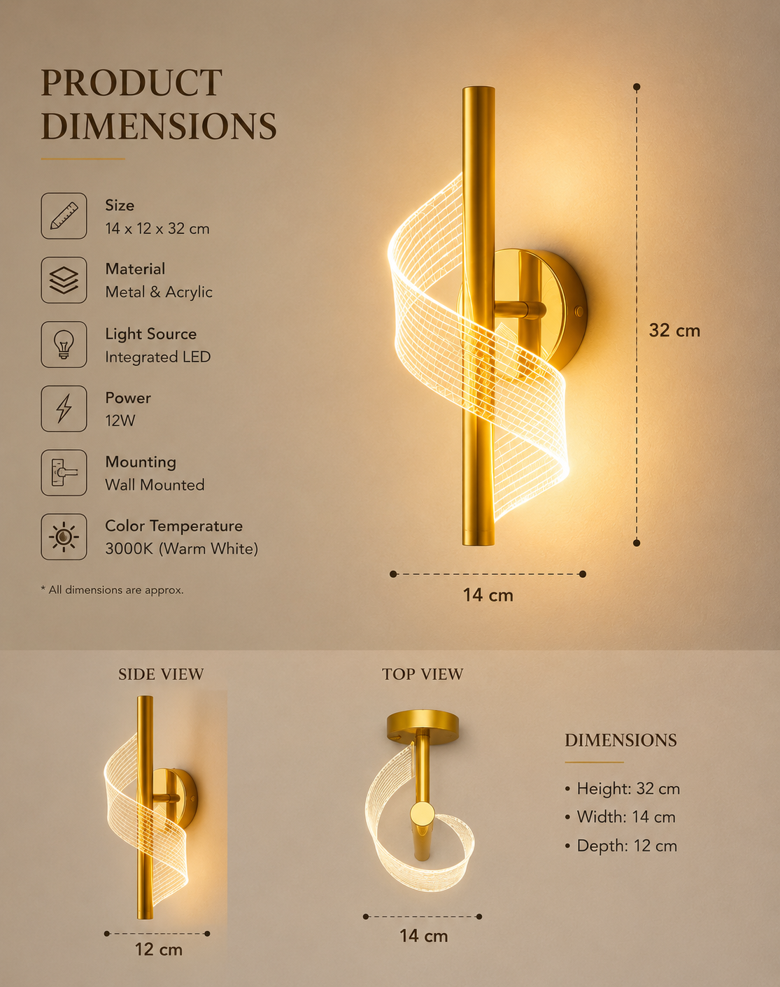 Designer gold wall light for modern home decor