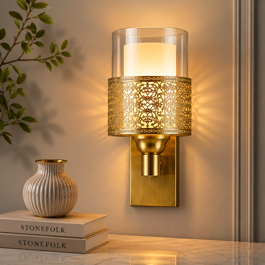 Ornate Metal Glass Wall Sconce