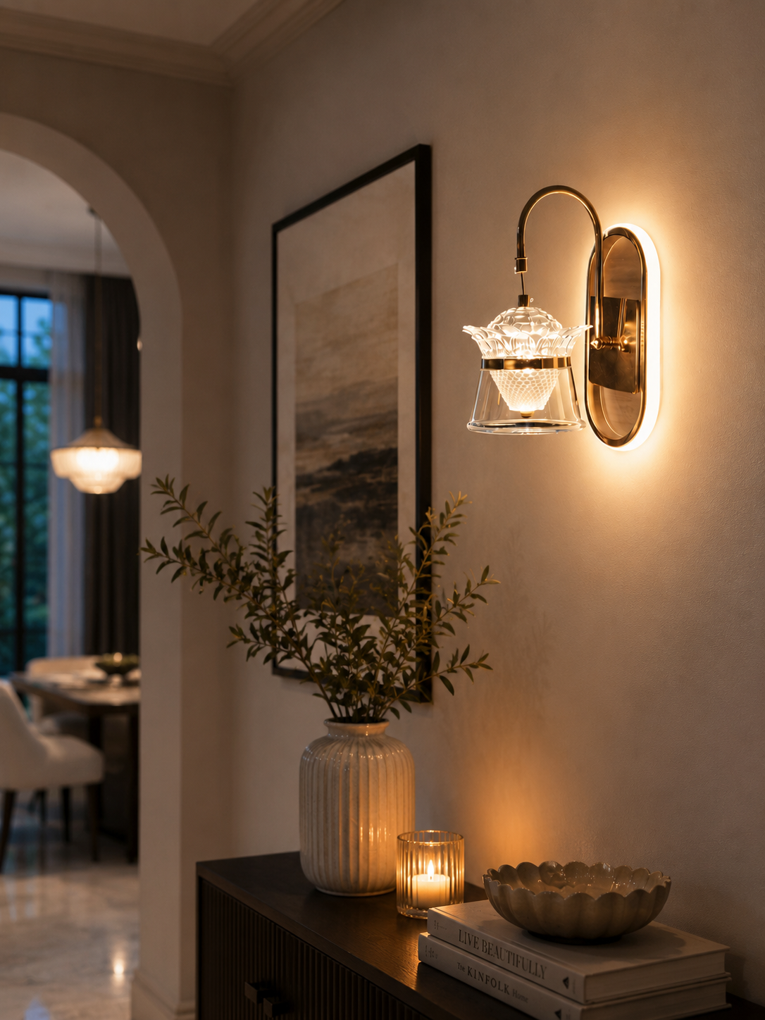Decorative crystal glass wall light with warm glow
