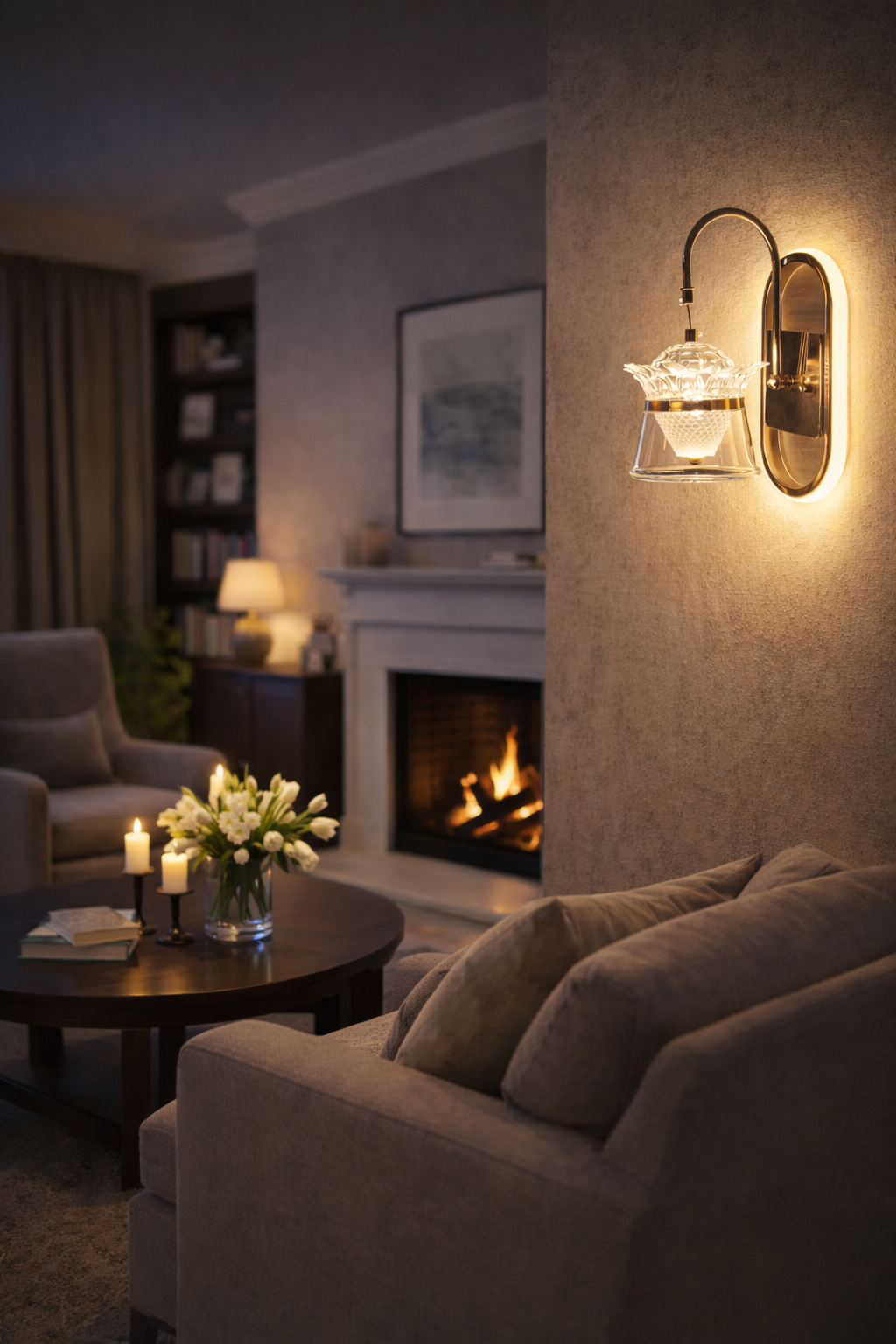 Luxury crystal bloom wall light in elegant living room