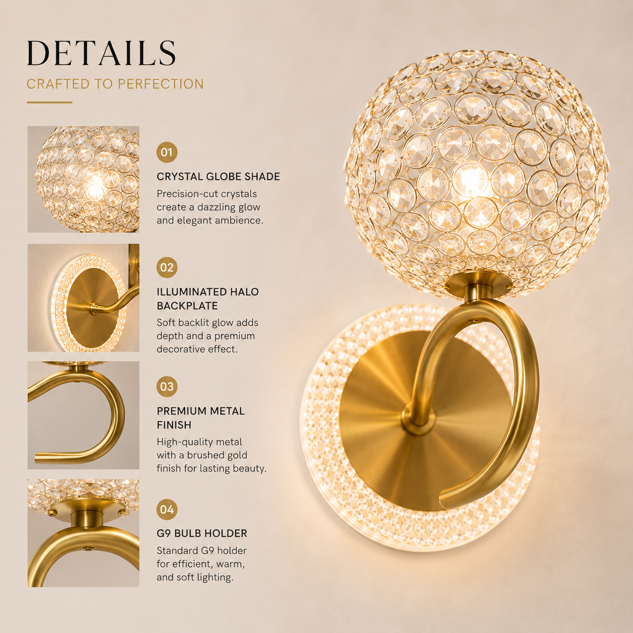 Gold decorative wall light for luxury interiors