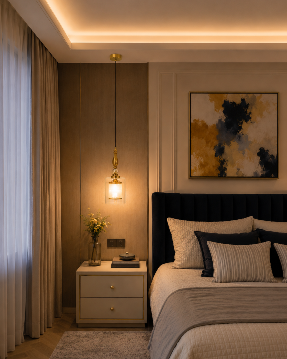 Luxury glass bedside pendant light