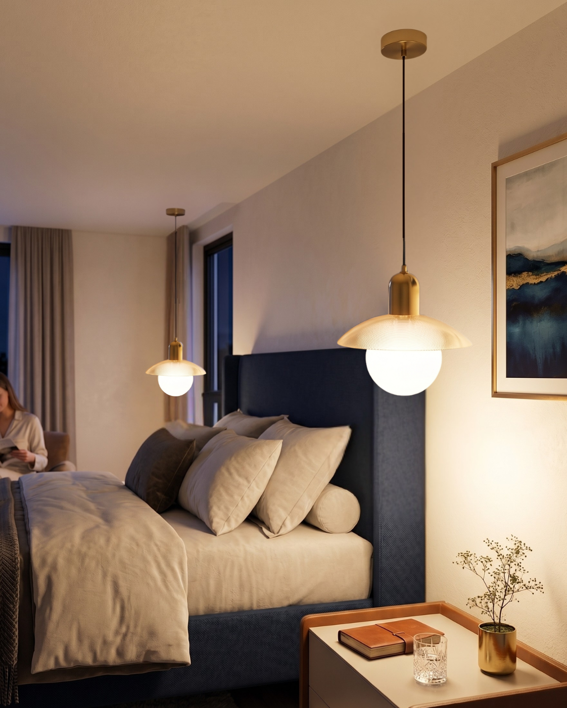 Minimalist pendant light with frosted glass globe
