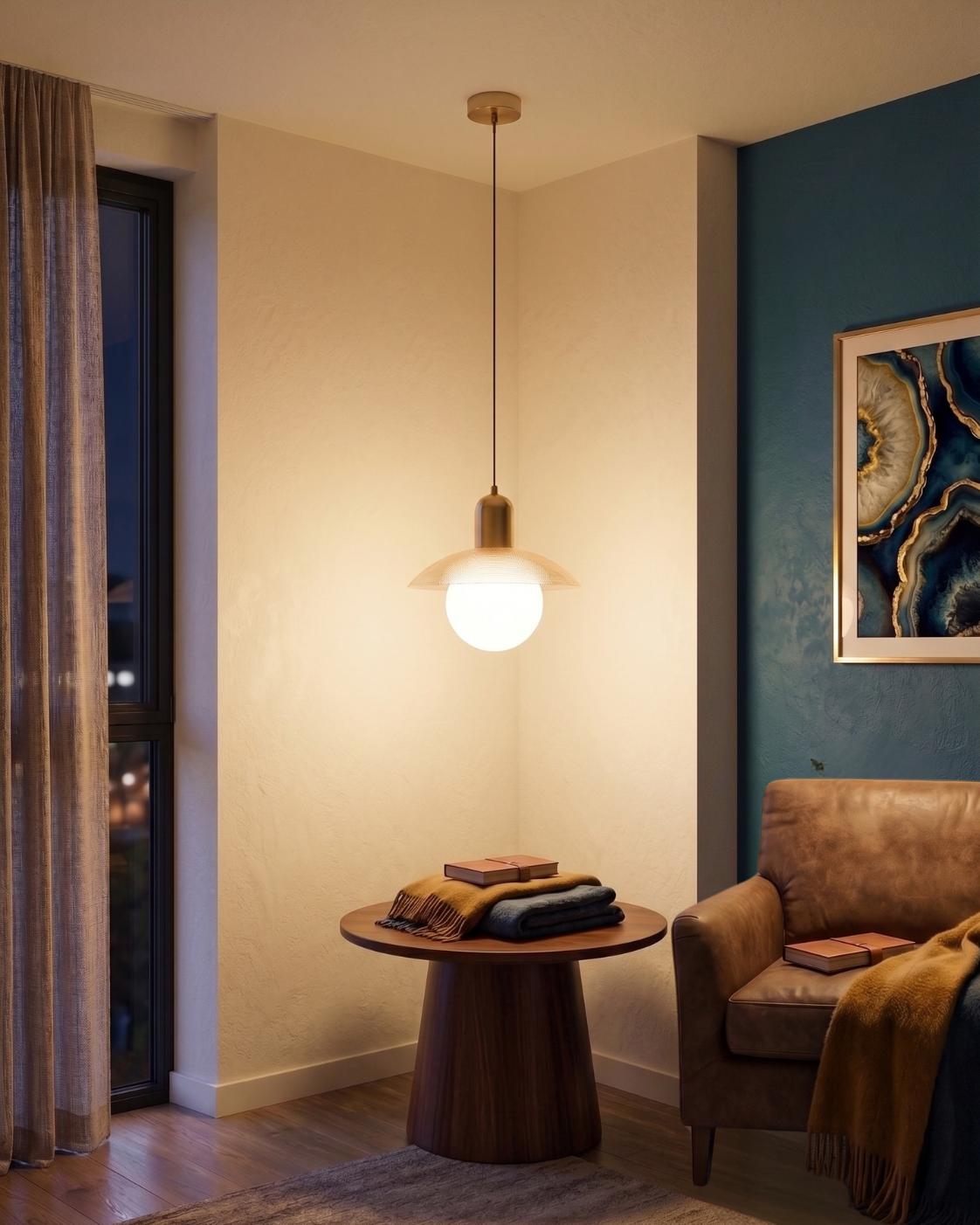 Modern globe pendant light in contemporary living room