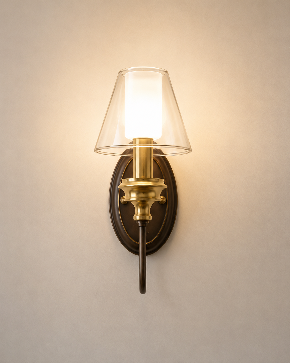 Vintage glass wall sconce with brass finish