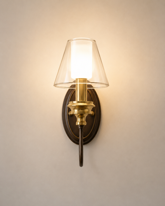 Vintage glass wall sconce with brass finish